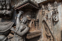 India, Karnataka, Belur, Sculptures & carvings at the Channakesava Temple in Belur.