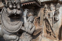 India, Karnataka, Belur, Sculptures & carvings at the Channakesava Temple in Belur.