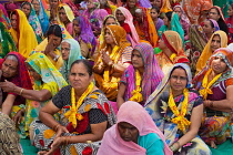 India, Madhya Pradesh, Omkareshwar, A group of female pilgrims at a prayer gathering in Omkareshwar.