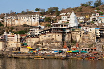 India, Madhya Pradesh, Omkareshwar, Omkareshwar Temple on the island of Mandhata, or Shivapuri, in the Narmada river.