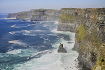 Ireland, County Clare, Cliffs of Moher from the south on the Cliffs of Moher Coastal Walk.