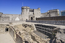 Ireland, County Limerick, Limerick City, St Johns Castle the Courtyard including excavation area of the Great Hall.
