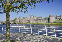 Ireland, County Limerick, Limerick City, St Johns Castle and River Shannon.