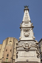 Italy, Campania, Naples, San Domenico Maggiore Church and obelisk, Piazza San Domenico Maggiore.