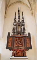 Germany, Bavaria, Rothenburg ob der Tauber, St Jakobs Kirche or St James Church, Altar of the Coronation of the Virgin Mary.