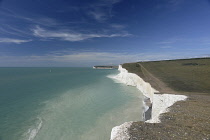 England, East Sussex, View along the Seven Sisters at Flagstaff point near Crowlink.