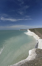 England, East Sussex, View along the Seven Sisters at Flagstaff point near Crowlink.