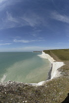 England, East Sussex, View along the Seven Sisters at Flagstaff point near Crowlink.