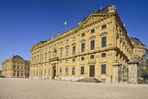 Germany, Bavaria, Wurzburg, Wurzburg Residenz or Residence Palace, View of the facade.