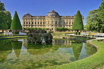 Germany, Bavaria, Wurzburg, Wurzburg Residenz or Residence Palace, Hofgarten or Court Garden, View from the South Garden.