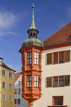 Germany, Bavaria, Wurzburg, Erker or Oriel Window on a building in the city, a common architectural feature in this area.