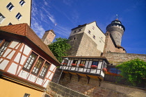 Germany, Bavaria, Nuremberg, Kaiserburg or Imperial Castle, Angular view with Sinwell Tower.