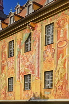 Germany, Bavaria, Bamberg, Altes Rathaus or Old Town Hall, Detail of frescoes with cherub protruding.