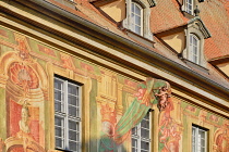 Germany, Bavaria, Bamberg, Altes Rathaus or Old Town Hall, Detail of frescoes with cherub protruding.