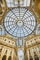 Italy, Lombardy, Milan. Galleria Vittorio Emanuele, Looking upwards towards the dome.