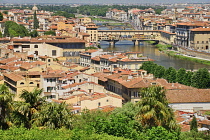 Italy, Tuscany, Florence, River Arno with Ponte Vecchio from Piazzale Michelangelo.