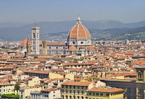 Italy, Tuscany, Florence, Vista of the city with the dome of the Cathedral seen from Piazzale Michelangelo.