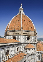 Italy, Tuscany, Florence, Duomo or Cathedral also known as Santa Maria del Fiorel, View of the dome from the cathedral's bell tower.