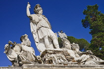 Italy, Rome, Piazza del Popolo, Neptune Fountain detail.