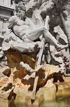 Italy, Rome, Piazza Navona, Fontana dei Quattro Fiumi  or Fountain of the Four Rivers, Zeus statue.