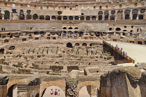 Italy, Rome, The Colosseum amphitheatre built by Emperor Vespasian in AD 80 with the interior thronged with tourists.