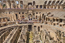 Italy, Rome, The Colosseum amphitheatre built by Emperor Vespasian in AD 80 with the interior thronged with tourists.