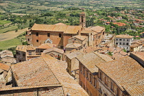 Italy, Tuscany, Montepulciano, View over the town and Franciscan Church from tower of Palazzo Comunale or Town Hall.