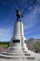 Ireland, North, Belfast, Stormont assembly building with statue of Lord Edward Carson in the foreground.