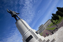 Ireland, North, Belfast, Stormont assembly building with statue of Lord Edward Carson in the foreground.