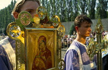 Russia, Volgograd, Outdoor Orthodox service.