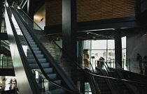 Ireland, North, Belfast, Titanic quarter visitor attraction interior with escalators.