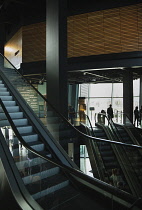 Ireland, North, Belfast, Titanic quarter visitor attraction interior with escalators.