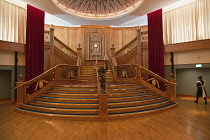 Ireland, North, Belfast, Titanic quarter visitor attraction, replica staircase in the banqueting hall.