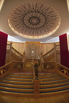 Ireland, North, Belfast, Titanic quarter visitor attraction, replica staircase in the banqueting hall.