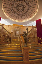 Ireland, North, Belfast, Titanic quarter visitor attraction, replica staircase in the banqueting hall.