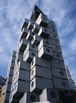 Japan, Honshu, Tokyo, Nakagin Capsule building in the Ginza area.