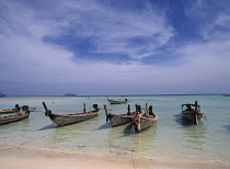 Thailand, Krabi, Phi Phi Don, Lobagao Bay longtail boats.