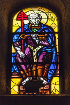 Italy, Sicily, Ortygia, Stained glass window of Saint Peter, Syracuse Cathedral, Piazza Duomo.