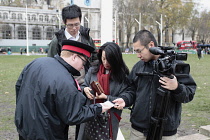 England, London, Westminster, Security checking identification of film crew.