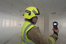 England, Kent, Sevenoaks, Fire and Rescue team on training exercise, thermal imaging camera.