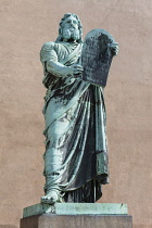 Denmark, Copenhagen, Moses statue outside Vor Frue Kirke, St Marys Cathedral, Church of Our Lady.