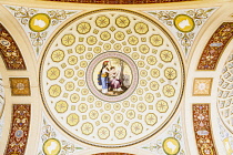 Russia, St Petersburg, Decorative ceiling in a gallery of antique paintings, Hermitage Museum.