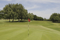 Sport, Ball, Golf, View back over the 16th Green to the fairway of golf course.