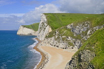England, Dorset, Limestone cliffs adjacent to Durdle Door.