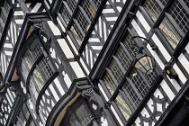 England, Cheshire, Chester, The Rows on Bridge Street, Black and White architectural patterns.