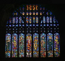 England, Cheshire, Chester Cathedral, Stained glass in the West Window.
