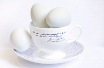 Festivals, Religious, Easter, Studio shot of eggs on ceramic cup and saucer.