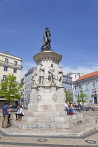 Portugal, Estremadura, Lisbon, Chiado, Praca Luis de Camoes with statue to 18th century poet.