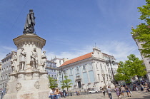 Portugal, Estremadura, Lisbon, Chiado Praca Luis de Camoes with statue to 18th century poet.