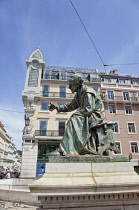 Portugal, Estremadura, Lisbon, Chiado, Praca Luis de Camoes with statue to 18th century poet.